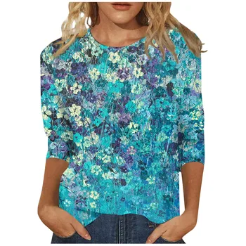 Kadın T shirt Tee Kazak Streetwear Çiçek Bitki Rahat Haftasonu T shirt Tee Uzun Kollu Baskı Yuvarlak Boyun Temel