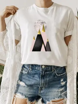 Yaz Güzel Soyut Trend 90s Elbise Giyim Moda O-Boyun Tee Üst Kısa Kollu Kadın grafikli tişört Baskı T Shirt