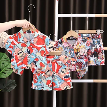 Erkek Giysileri Setleri Yaz Çocuk pamuk gömlekler Şort 2 adet Plaj Takım Elbise Erkek Bebek İçin 1 İla 5 Yıl Kostüm Çocuklar 2023 Kıyafetler Set