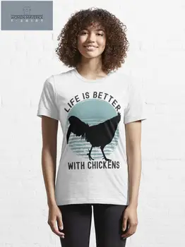 Hayat Daha İyi Tavuklarla Retro Mavi Gün Batımı Design2023 yeni moda baskılı tees kadınlar için giysi