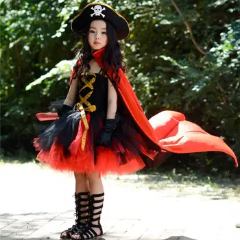 Yeni Moda Korsanlar Cosplay Çocuk Kız Tutu Elbiseler Şapka Pelerin Korsanlar Giyinmiş Siyah Yürümeye Başlayan Kız Cosplay Elbise