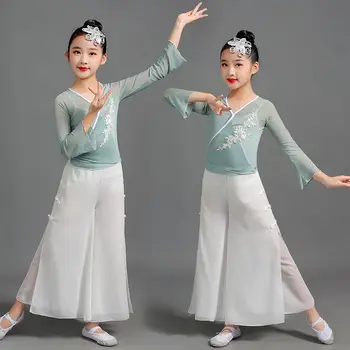 Çocuk Klasik Dans Kostümleri Kızlar Zarif Çin Dans Uygulama Kostümleri Çocuklar Halk Dans Kostümleri Dans Unifom LE004
