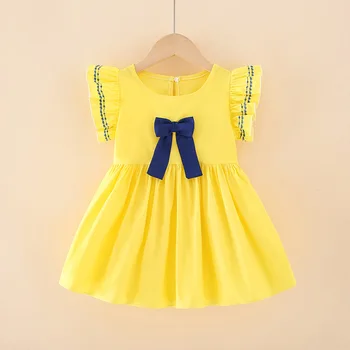 Çocuk Pamuklu Elbise bebek fiyonku Toddler Kız Prenses Elbise kız elbisesi Sevimli yaz elbisesi 2023 Çocuk Elbiseleri 1-3t elbise