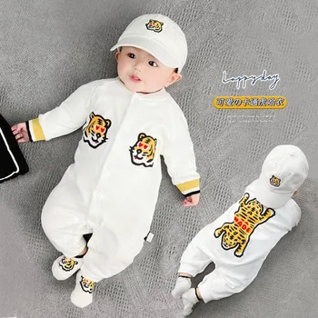 2023 Yenidoğan Bebek Kız Erkek Tulum Pamuk Sevimli Karikatür Kaplan Romper Bebek Yürüyor bahar uzun kollu elbise Bodysuit Bebek Giysileri