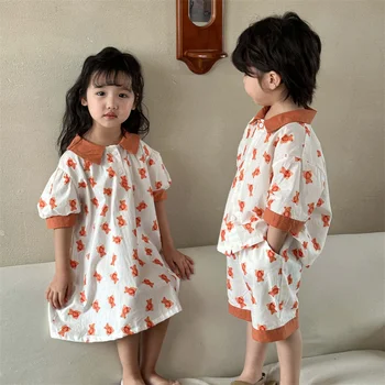 Kız Elbise Çocuklar Bebek Parti gece elbisesi 2023 Yaka Bahar Sonbahar Pamuk Çiçek Kız Elbise Yüksek Kaliteli Çocuk Giyim