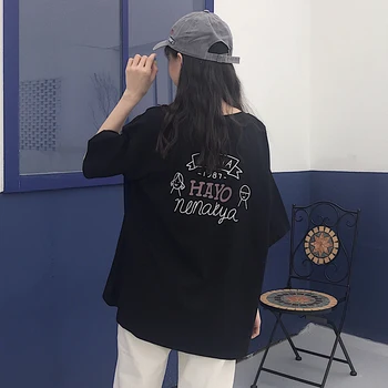 Yaz Kadın Kore Harajuku Mektup Baskı Ins T-shirt kadın T-Shirt Üstleri Japon Kawaii Bayanlar Ulzzang Giysileri Kadınlar İçin