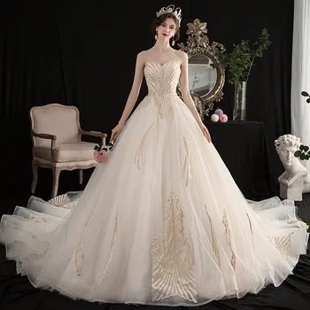 Tüp Üst düğün elbisesi 2020 Yeni Yaz Gelin Fransız Firar Mori Süper Peri Rüya Basit Dışarı Çıkmak iplik ışık straplez