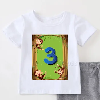 Bebek Çocuk Sevimli Maymunlar Doğum Günü Numarası 1-10 Baskı T Shirt Çocuk Doğum Günü T-Shirt Erkek ve Kız Komik Hediye Tshirt Mevcut