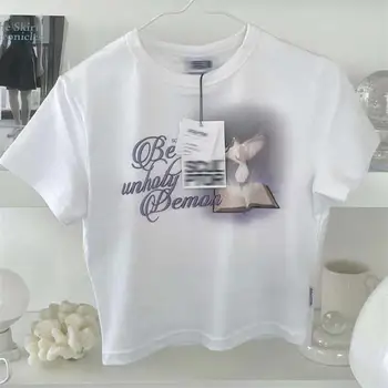 Üst Bayan T Shirt y2k giysileri vintage Sihirli Grafik Moda Kırpma Üst kısa kollu T Gömlek Bayanlar Harajuku Tee Kawaii fairycore
