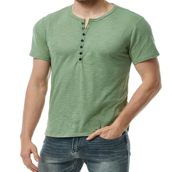 Erkek yaz rahat moda temel kısa kollu pamuklu tişörtler