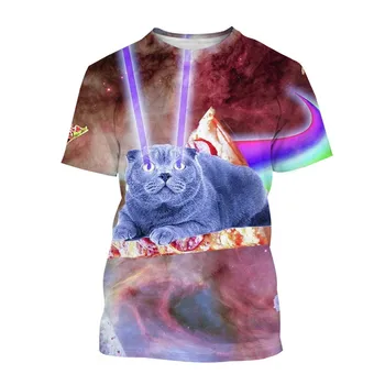 Yaz Galaxy Uzay Güzel Yavru Kedi T-shirt 3D Baskılı Erkek Kadın Unisex Serin Hayvan Kedi Tees Tops Büyük Boy Giyim Giyim