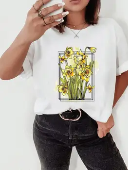Suluboya Çiçek Tarzı Trend Giyim Yaz Üst Temel kadın kıyafetleri Moda Baskı T Shirt Kısa kollu Tee grafikli tişört
