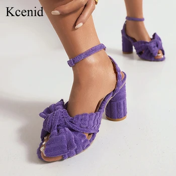 Kcenid 2023 Yeni Moda Yaz Sandalet Yüksek Yuvarlak Topuklu Ayak Bileği Kayışı Büyük Boy 43 Kelebek Düğüm Zarif Düğün parti ayakkabıları Kadın