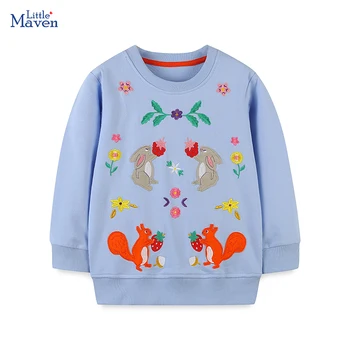 Küçük maven Bebek Kız Giysileri İlkbahar ve Sonbahar Karikatür Sincap Tavşan Üstleri Pamuk Kazak Çocuk T-Shirt Çocuklar için