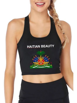 Ulusal Arması Haiti Grafik Seksi Slim Fit Kırpma Üst Haiti Güzellik Pamuk Spor Tankı Üstleri Özelleştirilebilir Kaşkorse