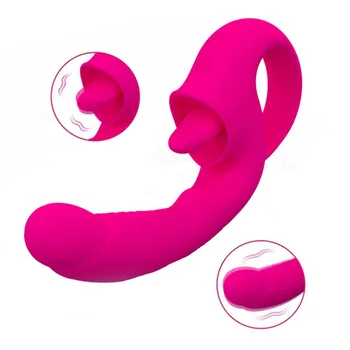 2 İN 1 Yalama Titreşimli Yapay Penis Vibratör 10 Modları ile G-Spot Klitoral Stimülasyon Yetişkin Seks Oyuncak Meme Vajina masaj değneği