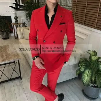 2023 İş Şık Çentik Yaka Erkek Takım Elbise Yeni Homme Smokin Blazer Pantolon Damat Düğün Slim Fit Terno Masculino Blazer 2 Adet