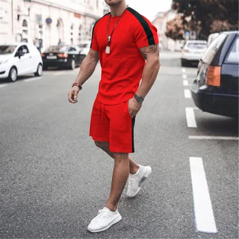 Yaz Şerit Serisi T Shirt Setleri Spor Koşu Kısa Kollu Yüksek Kaliteli Takım Elbise erkek eşofman 3d Baskılı günlük kıyafetler 6xl