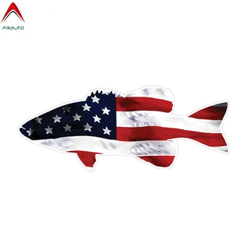 Volkrays Amerikan Bayrağı Bas Balık Araba Sticker Seti Balıkçılık Kamyon Soğutucu Camper Oto Motosiklet Styling PVC Çıkartması, 13cm * 5.5 cm
