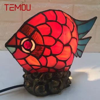 TEMOU Tiffany Cam Masa Lambası LED Yaratıcı Yenilik Kırmızı Küçük Balık masa ışığı Ev Çalışma Odası Başucu Dekor