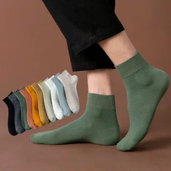 4 Çift erkek Renkli Nefes Örgü Çorap Moda Saf Pamuk Düz Renk Çorap İnce Yaz Mürettebat Çorap