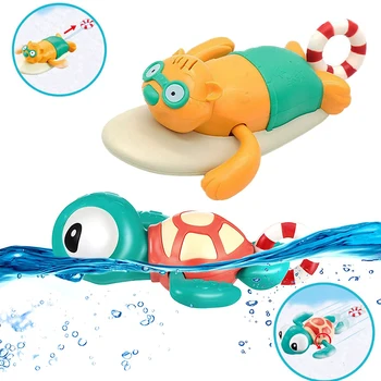 Çekme Dize Bebek Banyo Oyuncak Çekme Gitmek Deniz Kaplumbağası Sevimli Sörf Yüzme Kunduz Windup Clockwork Küvet Pil Gerekli yürümeye Başlayan Çocuk için