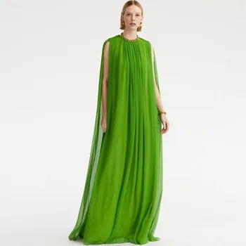 O-Boyun Şifon Kolsuz Parlak Yeşil Düz Yeşil Abiye Kadınlar İçin Kat Uzunluk Custom Made Olay Elbise Hiç Güzel