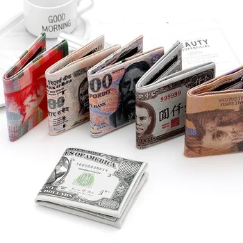 Yaratıcı PU Cüzdan Kısa Avrupa Amerikan Kağıt Para Desenleri bozuk para cüzdanı Moda Para Klip Nötr Hediye Kartı Küçük Değişim Çantası