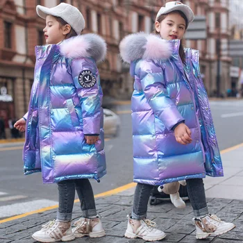 2023 Kış Aşağı Ceket Kızlar İçin Ceket Su Geçirmez Parlak Kapşonlu Çocuk Giyim Giyim 5-14 Yıl Genç Çocuklar Parka Snowsuit