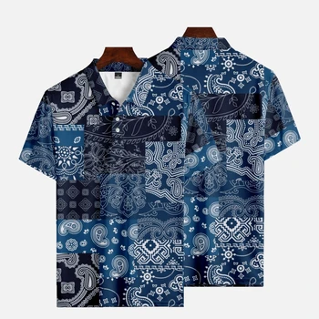 2023 Yaz Hawaii Vintage Patchwork Tarzı Erkek Golf Polo Gömlek Kısa Kollu Polo Homme rahat giyim Erkek Üstleri