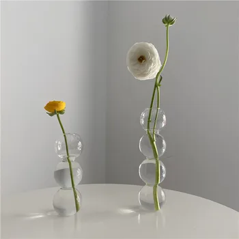 Iskandinav Cam Çiçek Vazo Yaratıcı kabarcık şişesi Şekilli Vazo Şeffaf Topraksız Top Ev Dekorasyon Düğün Masa Süsü