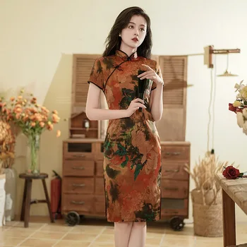 8 Renkler Yaz Çin Ulusal Cheongsam Eski Artı Boyutu Elbise Ince Kadın Moda Gösterisi Kostüm Qipao
