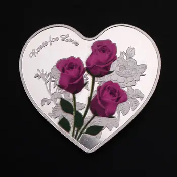 Kalp şeklinde Gül Hatıra Gümüş Sikke Aşk Kalp Paraları 52 Dil Seni Seviyorum Hediye Paraları Sanat Koleksiyonu