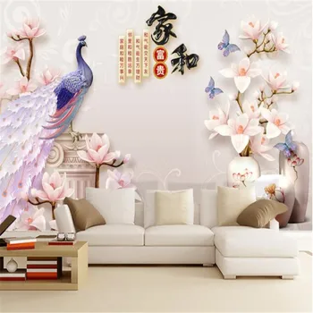 beibehang Özel fotoğraf duvar kağıdı duvar papel de parede3D baskı HD çiçekli duvar kağıdı güzel tavuskuşu duvar kağıtları yatak odası için