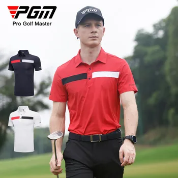 PGM Yaz Kısa Kollu Üstleri Erkekler Patchwork Golf T-shirt turn-aşağı Yaka Gömlek Erkek Nefes gündelik spor giyim M-XXL