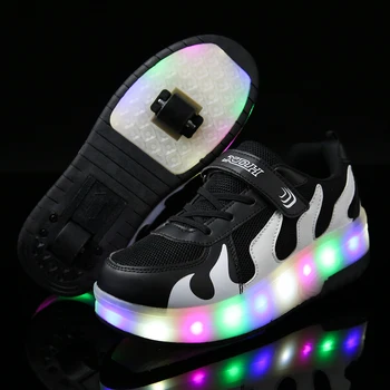 Iki Tekerlekli Aydınlık Sneakers USB şarj led ışık Paten Ayakkabı Çocuklar Çocuklar için Ayakkabı Erkek Kız Ayakkabı Light Up Unisex