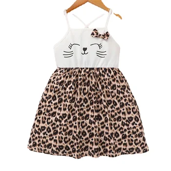 4-7Years çocuklar bebek kız elbise kedi baskı kayış A-Line yaz moda elbiseler