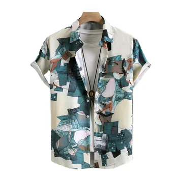 Erkek Giyim 2023 Hawaii Gömlek erkek Yüksek Kaliteli Kısa Kollu Yaka Gömlek Casual Moda erkek Üstleri
