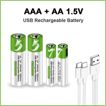 AA + AAA USB şarj edilebilir pil 1.5 V AA 2600mWh/AAA 550mWh li-ion piller için oyuncaklar izle MP3 çalar termometre + TİP-C Kablo