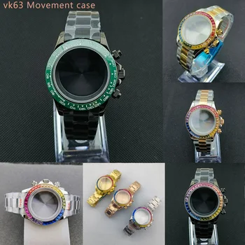 VK63 hareketi durumda 39MM erkekler quartz saat kronograf elektronik saat paslanmaz çelik kasa izle aksesuarları