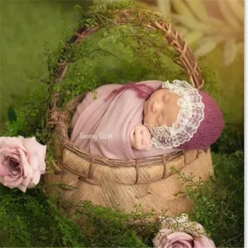 Bulanık Yenidoğan Kız Tiftik Dantel Kaput Fotoğraf Çekimi için Kabarık Bebek Kız Şapka Fotoğraf Sahne