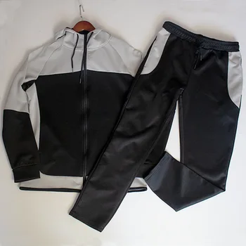 İki Parçalı pantolon seti Erkek Spor Giyim Koşu Seti Erkek Giyim Tedarikçileri Özel Zip Up Kontrast Renk