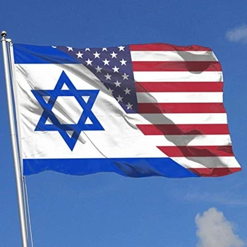 Amerikan İsrail Dostluk Bayrağı Kapalı Açık Dekor için Canlı Renk Çift Dikişli İsrail ABD Bayrağı Afiş Pirinç Grommets