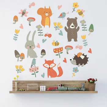 Orman Hayvan Parti Duvar Sticker Çocuk Odaları Yatak Odası Süslemeleri Duvar Kağıdı Duvar Ev Sanat Çıkartmaları Karikatür Kombinasyonu Çıkartmalar