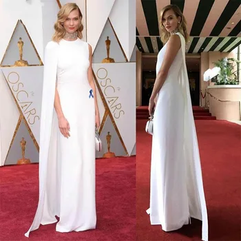 Zarif Oscar Beyaz Abiye Uzun Pelerin Yeni 2021 Arapça Uzunluk Ünlü Elbisesi Basit Balo Parti Kıyafeti Robe De Soiree