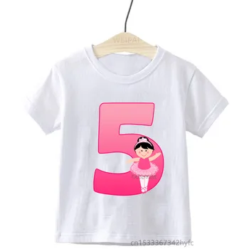 Bebek Kız Bale Dansçısı 4 5 6 7 Doğum Günü Numaraları T-Shirt Çocuk Erkek spor T Shirt beyaz tişört Kız Üst