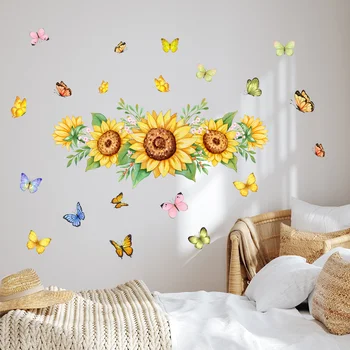 Yeni Modern Taze Ayçiçeği yatak odası duvar dekoru duvar çıkartmaları Yaratıcı Banyo Çıkartmaları dekoratif kelebek