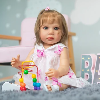 55 CM Lilly Tam Silikon Montaj Reborn Kız Bebek El Detaylı Boyama Yumuşak Dokunmatik Su Geçirmez Banyo Reborn Bebekler Oyuncak