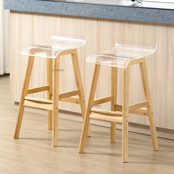 İskandinav Bar Tabureleri mutfak mobilyası katı ahşap bar masası ve Sandalye Yaratıcı Akrilik şeffaf Sandalye Ev Sayacı yüksek tabure