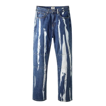 Batik Patchwork Yıkanmış Vintage Mavi erkek Kot Pantolon Harajuku Y2K Streetwear Gevşek günlük pantolon Büyük Boy Unisex Kargolar